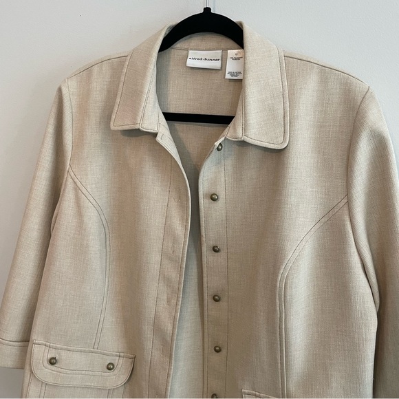 ALFRED DUNNER Cropped Sleeve Shacket - Oatmeal, Size 12 - Picture 2 of 9